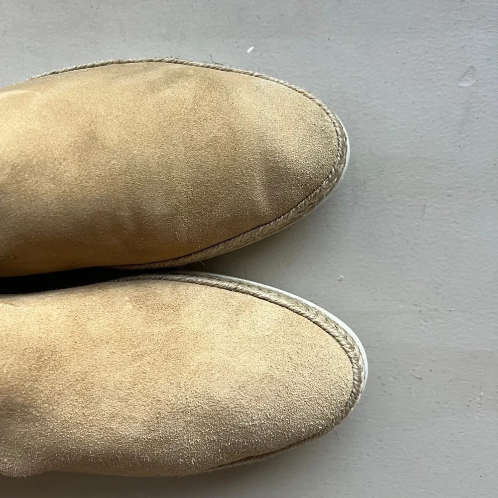 Vince Women 6.5 M‎ Tan Suede Espadrille Slip On Sneakers Braided Jute Platform